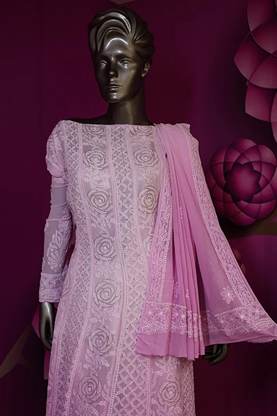 気まぐれSALE 桜井　着　着用　ASKYY Ada Pink Georgette Chikankari Anarkali Set - 01A330799