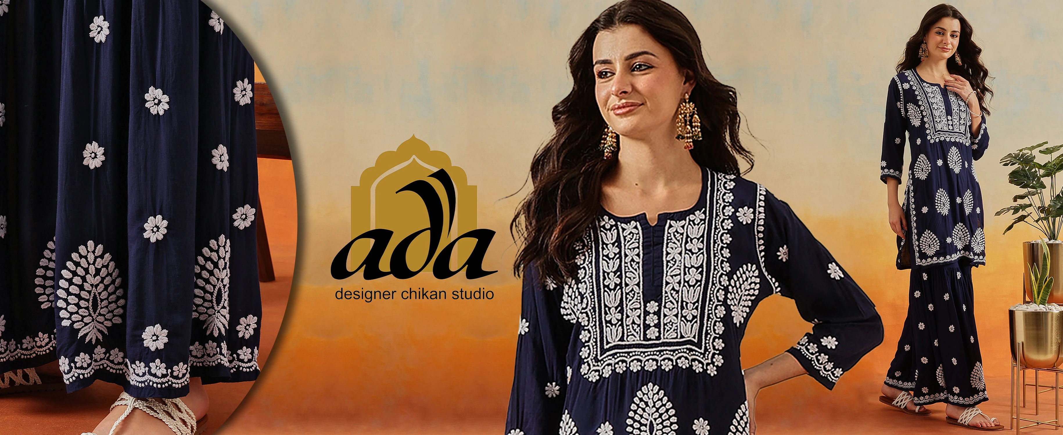 Ada Navy Blue Modal Chikankari Garara Set A811323