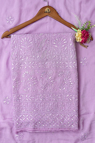 Ada Hand Embroidered Mauve Viscose Georgette Lucknowi Chikankari Unstitched Kurta Dupatta Set With Sequinned Work 01A789455 (6)
