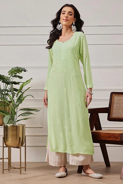 Ada Purple Rayon Lucknowi Chikankari Straight Kurta A411536